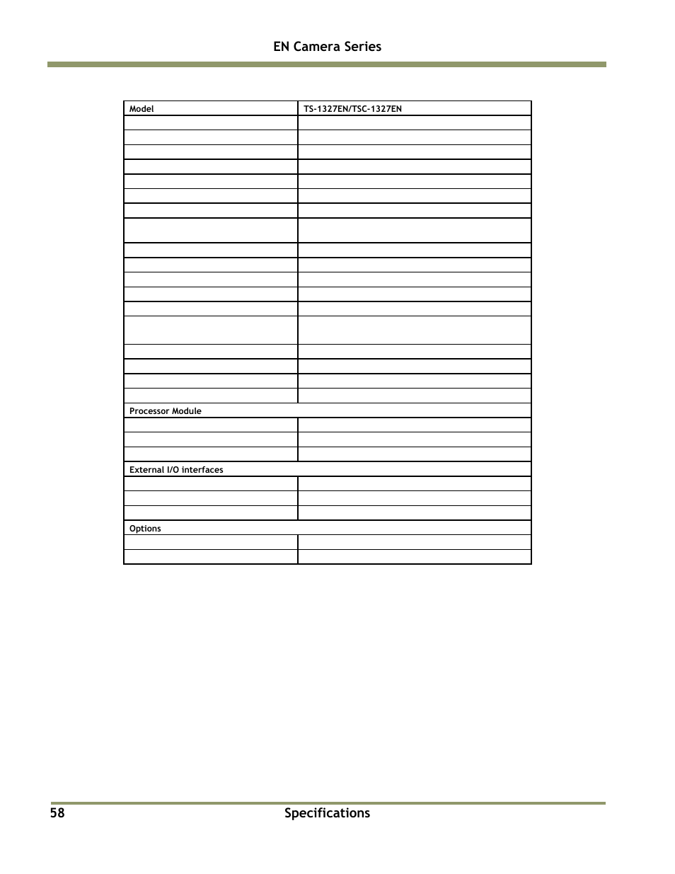 En camera series, Specifications | JAI EN Series Cameras TS(C)-4032EN User Manual | Page 58 / 68
