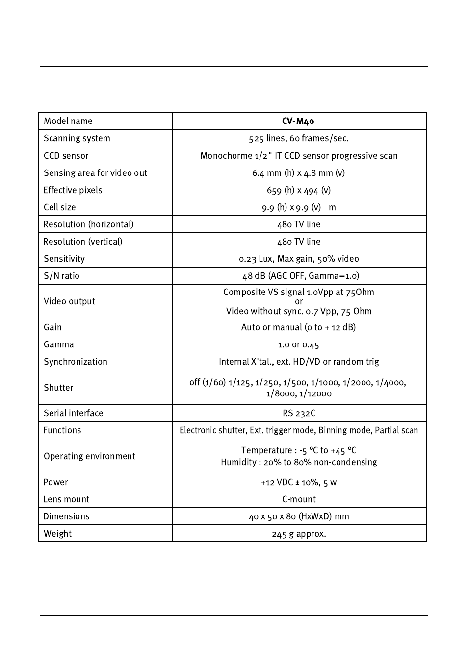 Specification | JAI CV-M40 User Manual | Page 21 / 24