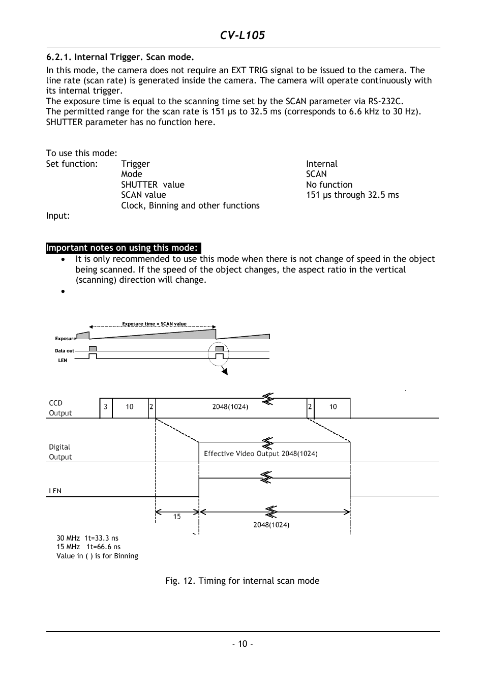 Internal trigger. scan mode, Cv-l105 | JAI CV-L105 User Manual | Page 11 / 22