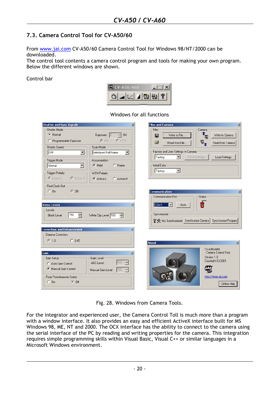 Camera control tool for cv-a50/60, Cv-a50 / cv-a60 | JAI CV-A50 User Manual | Page 21 / 27
