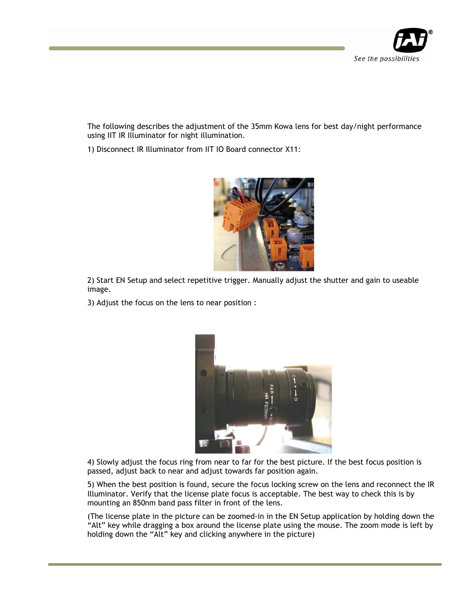 6 appendix b: focus adjustment of kowa 35mm | JAI IIT Camera Systems VIS-CAM 400 User Manual | Page 35 / 44