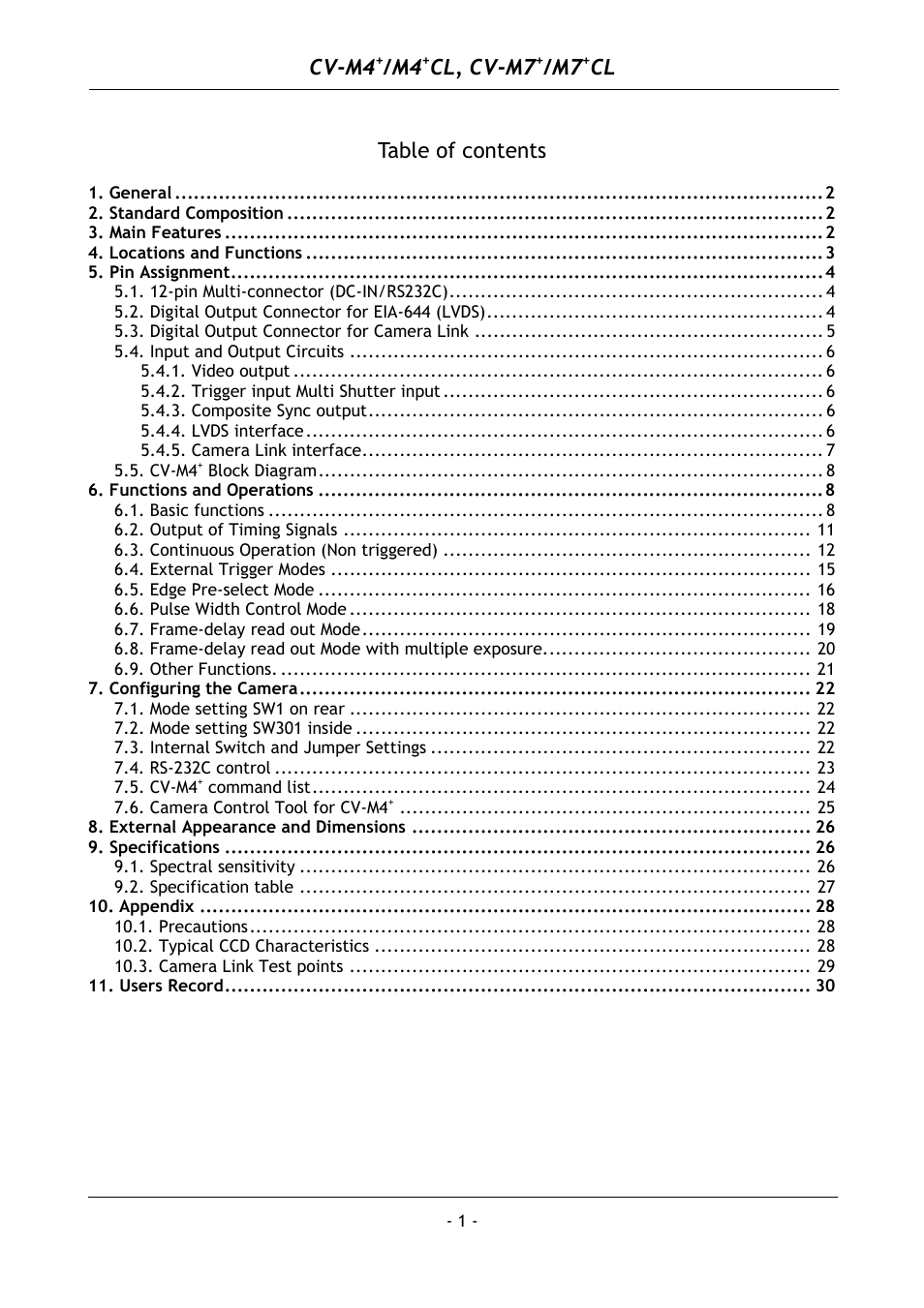 JAI M4+ CL User Manual | Page 2 / 31