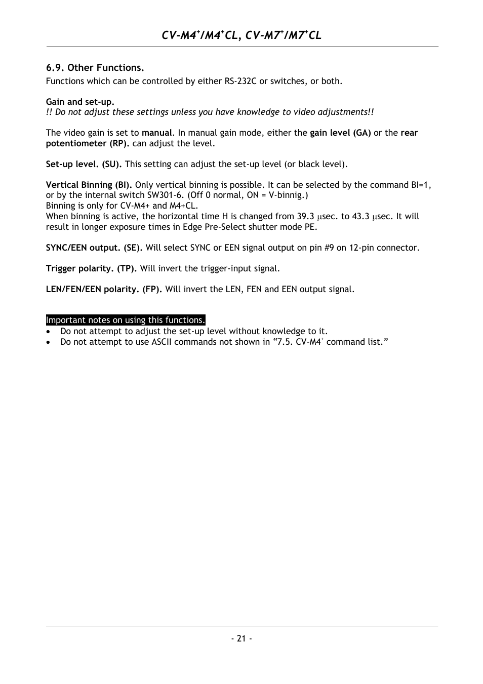 Other functions, Cv-m4, Cl, cv-m7 | JAI M4+ CL User Manual | Page 22 / 31