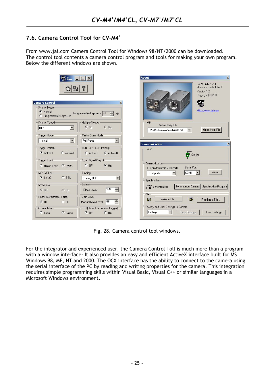 Camera control tool for cv-m4, Cv-m4, Cl, cv-m7 | JAI M4+ CL User Manual | Page 26 / 31