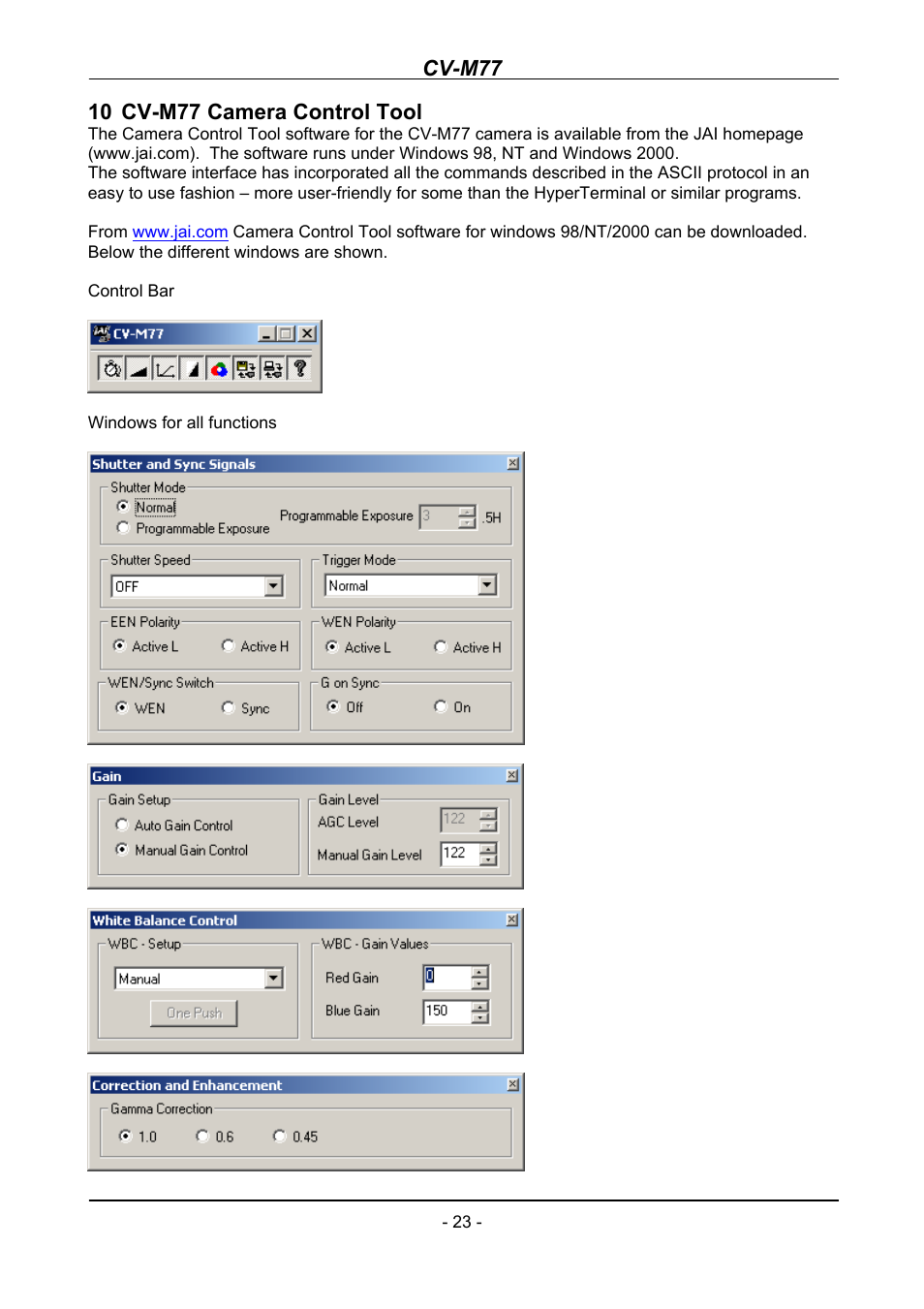 Cv-m77 camera control tool, Cv-m77, 10 cv-m77 camera control tool | JAI CV-M77 User Manual | Page 23 / 28
