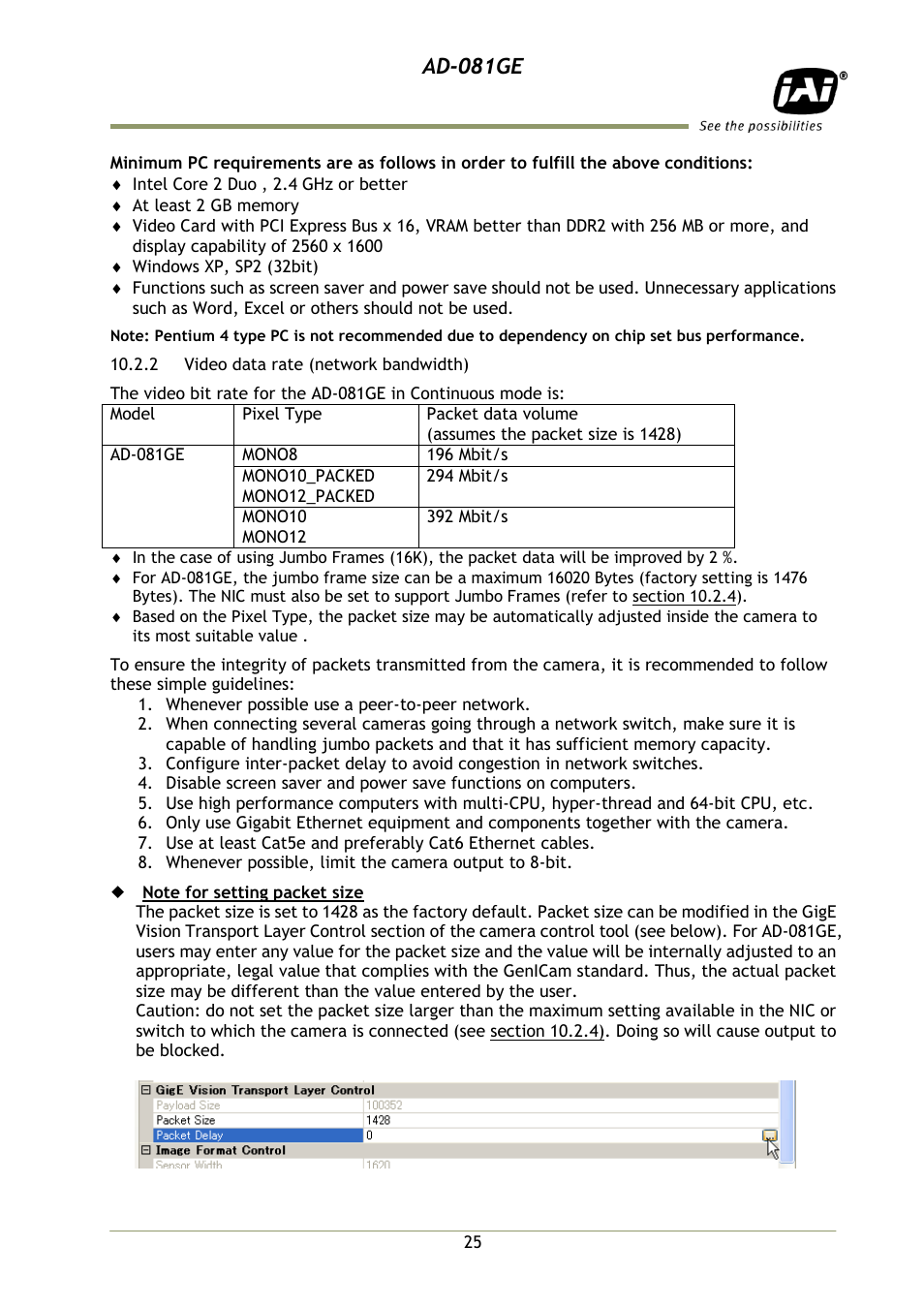 2 video data rate (network bandwi, Ad-081ge | JAI AD-081GE User Manual | Page 26 / 82