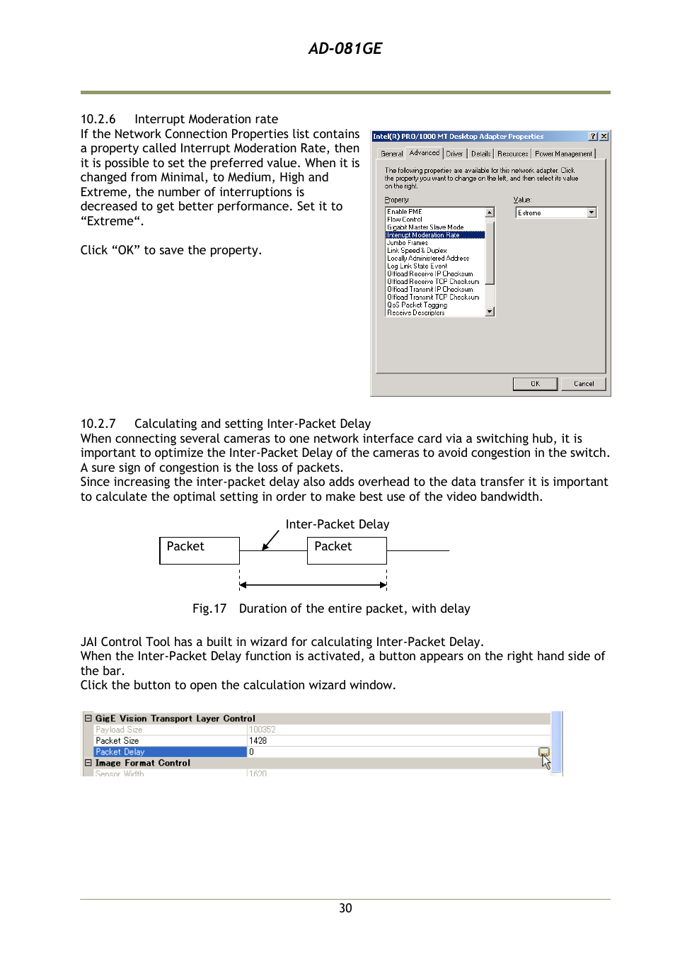 6 interrupt moderation rate, 7 calculating and setting inter-p, Ad-081ge | JAI AD-081GE User Manual | Page 31 / 82