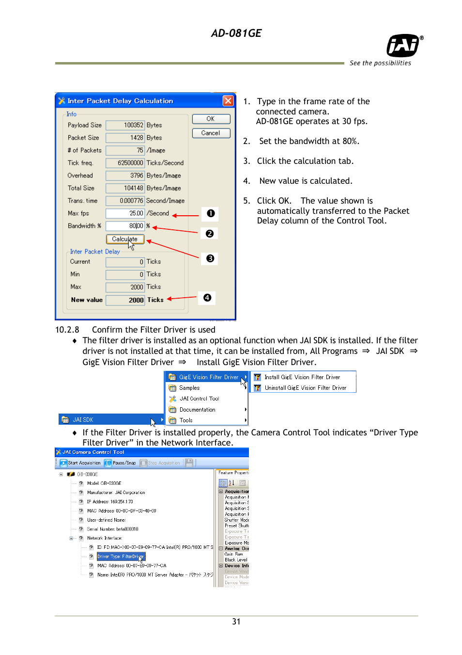 8 confirm the filter driver is us, Ad-081ge | JAI AD-081GE User Manual | Page 32 / 82