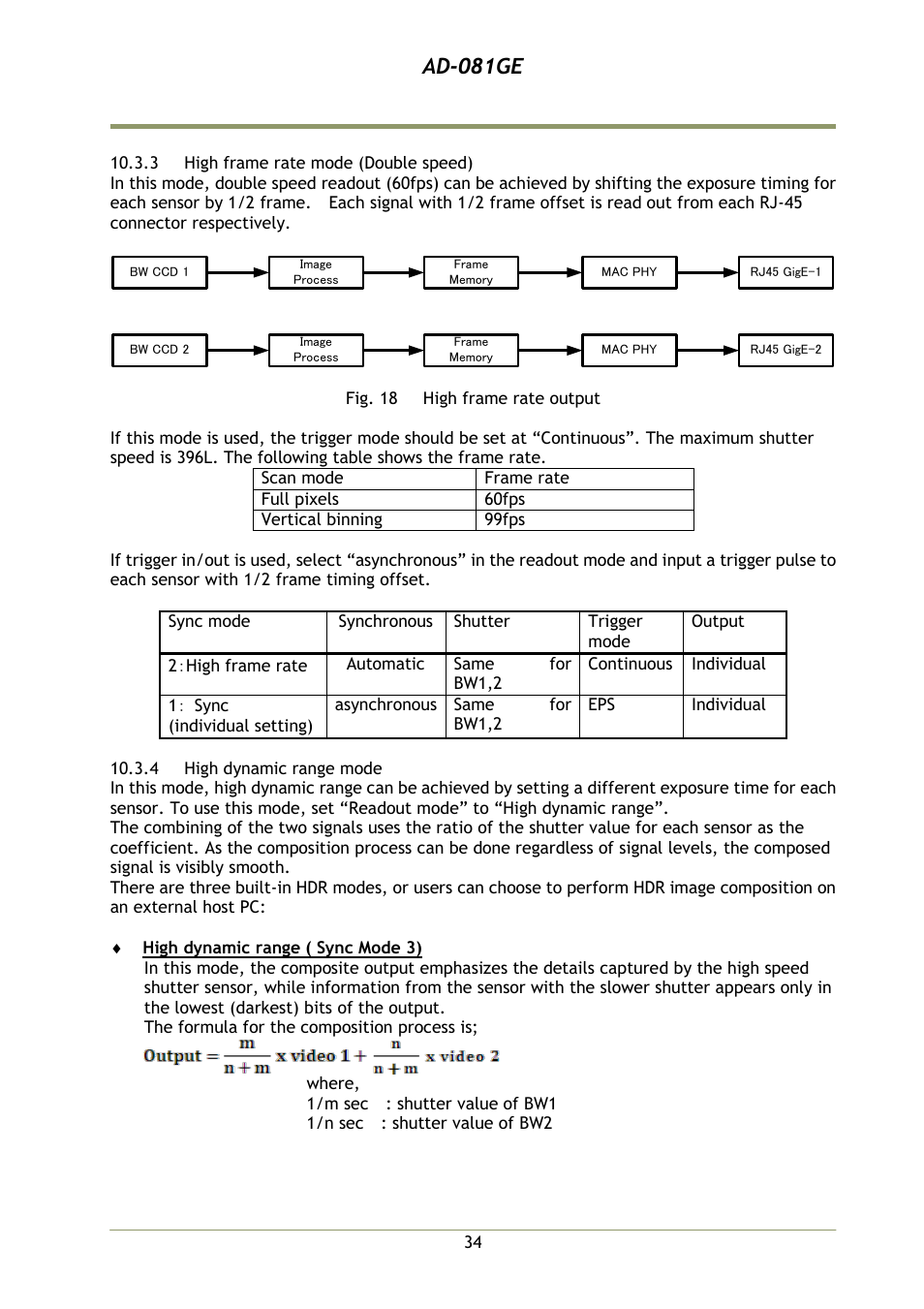 3 high frame rate mode (double sp, 4 high dynamic range mode, Ad-081ge | JAI AD-081GE User Manual | Page 35 / 82
