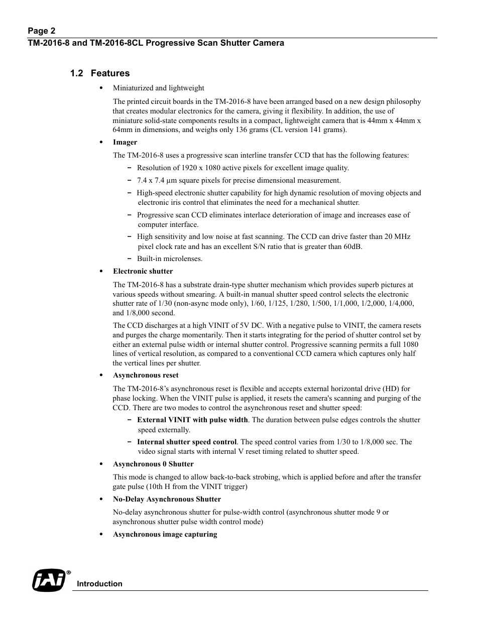 2 features | JAI TM-2016-8/8CL User Manual | Page 12 / 44