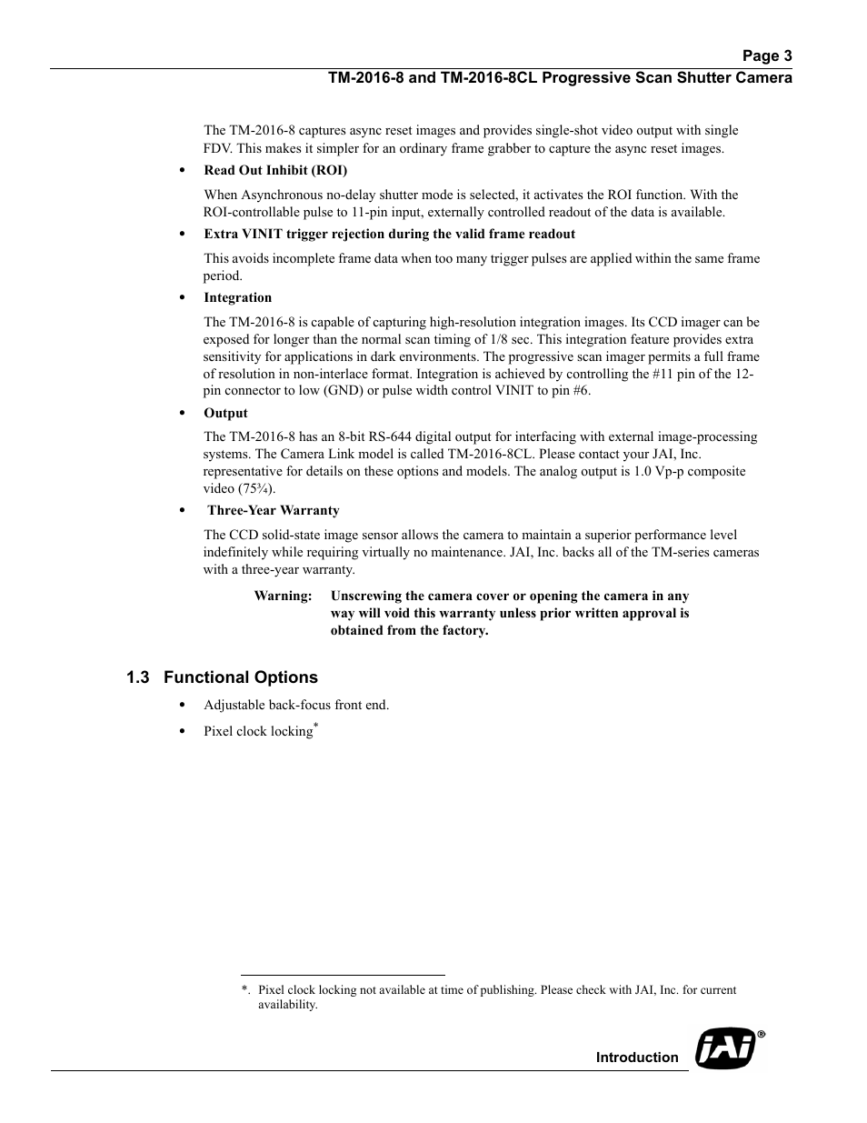 3 functional options | JAI TM-2016-8/8CL User Manual | Page 13 / 44