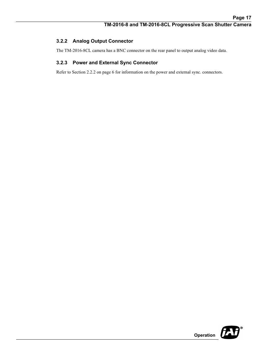 2 analog output connector, 3 power and external sync connector | JAI TM-2016-8/8CL User Manual | Page 27 / 44