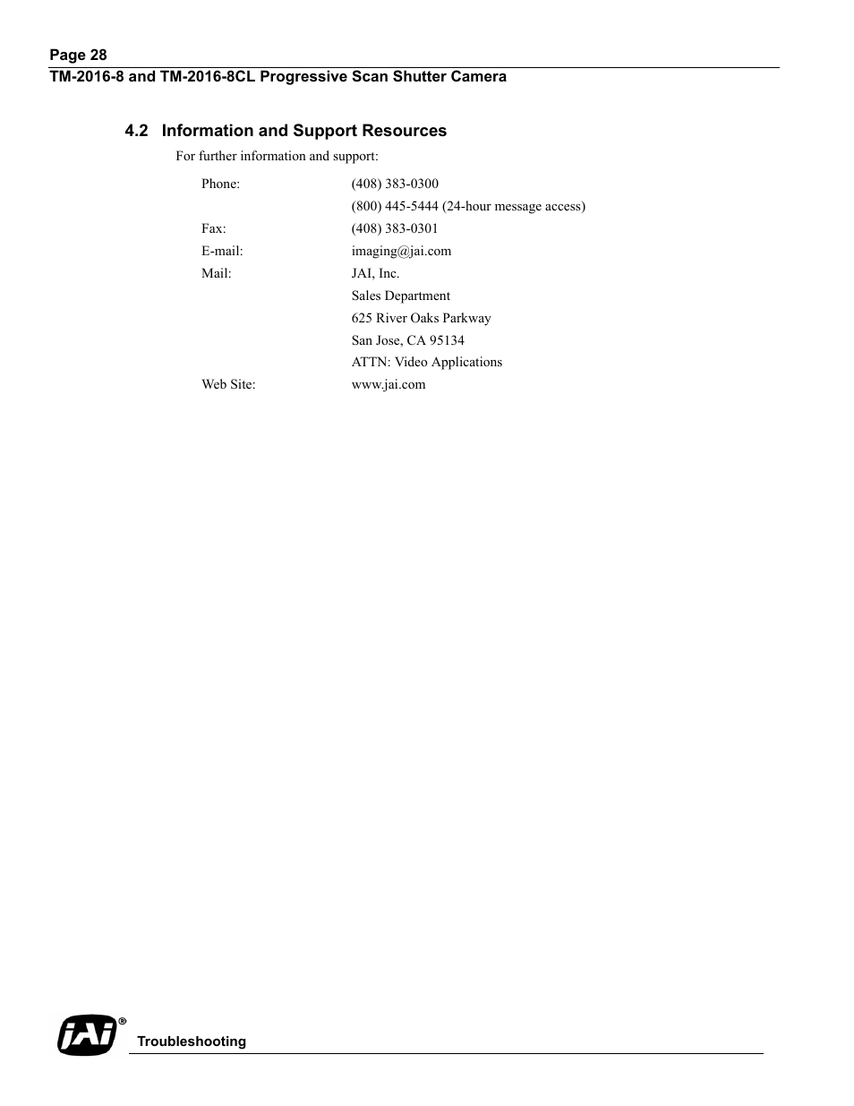 2 information and support resources | JAI TM-2016-8/8CL User Manual | Page 38 / 44