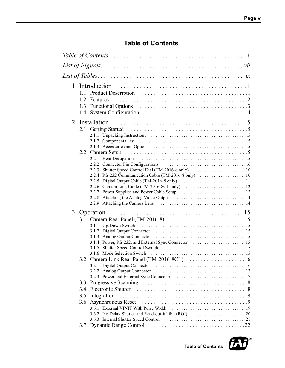 JAI TM-2016-8/8CL User Manual | Page 5 / 44