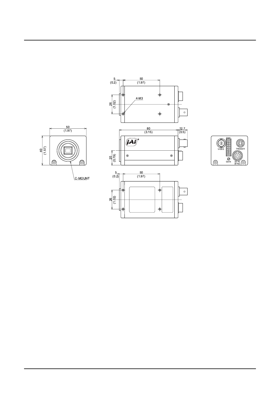 Cv-m50, External appearance, Unit : mm (inches) | JAI CV-M50 User Manual | Page 20 / 24