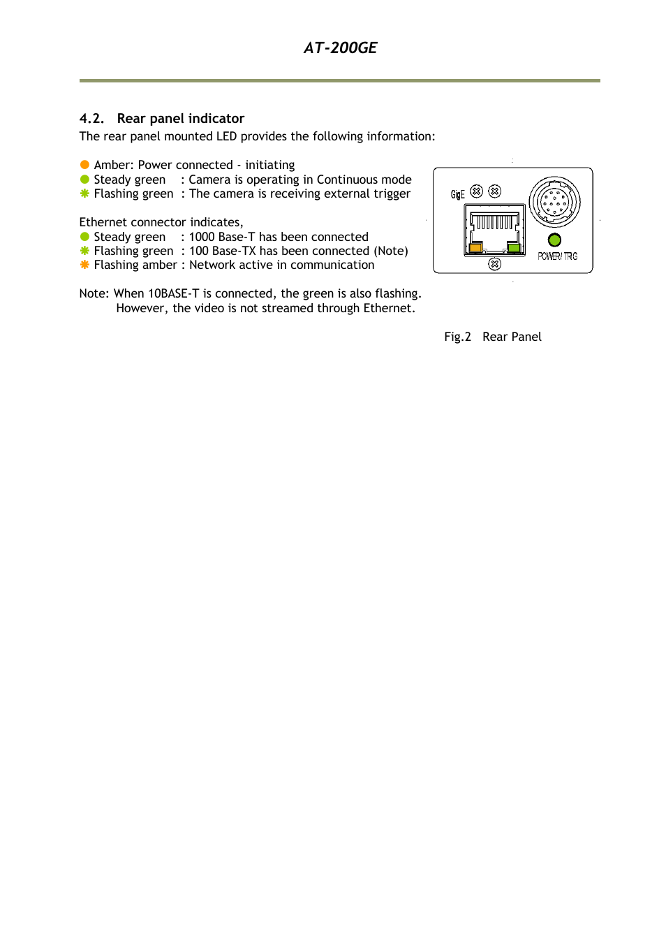 Rear panel indicator, At-200ge | JAI AT-200GE User Manual | Page 11 / 71