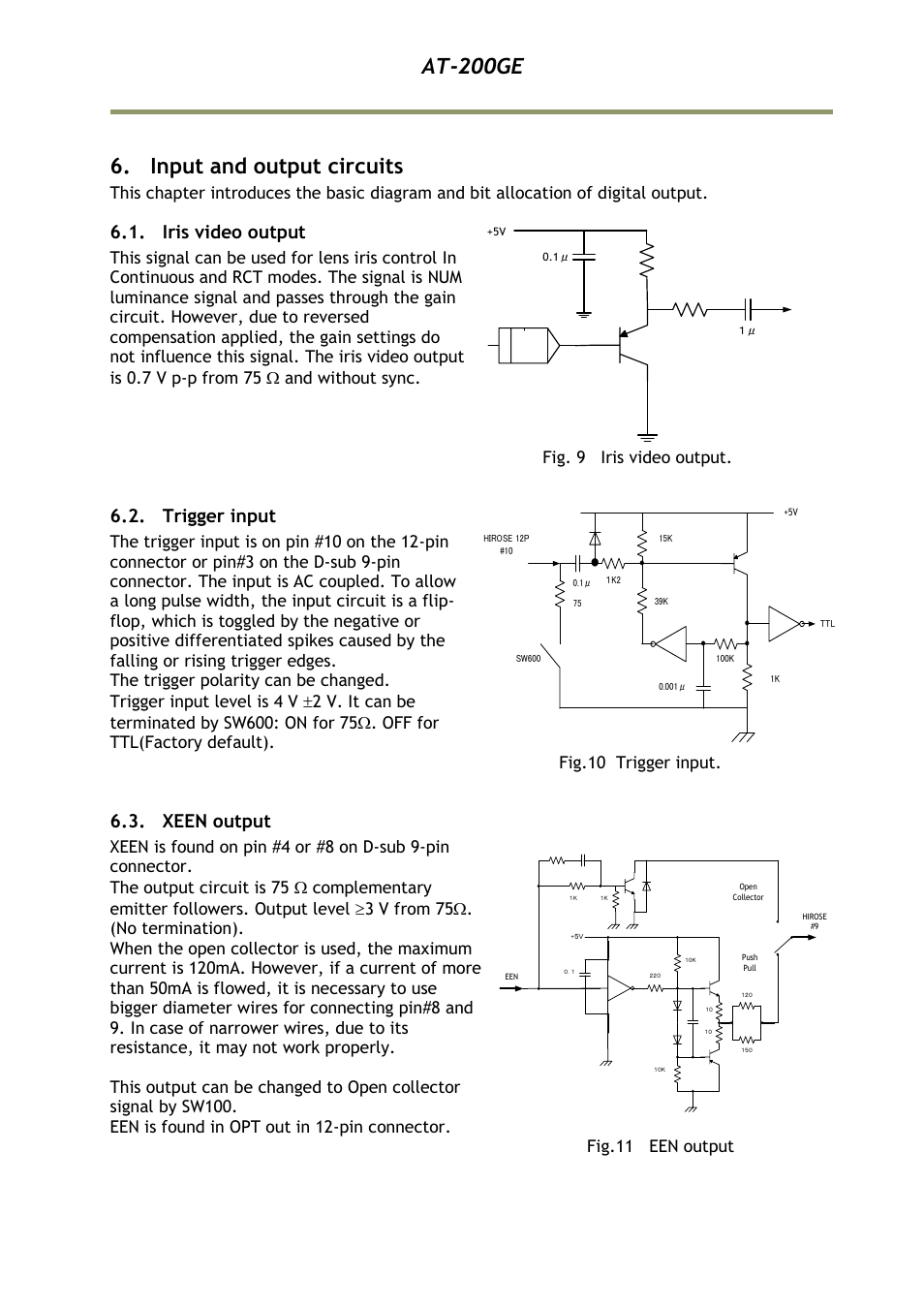 Input and output circuits, Iris video output, Trigger input | Xeen output, At-200ge | JAI AT-200GE User Manual | Page 15 / 71
