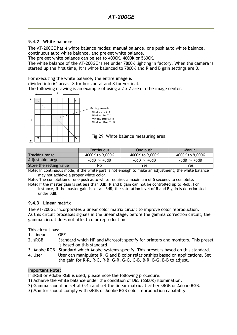 2 white balance, 3 linear matrix, At-200ge | JAI AT-200GE User Manual | Page 35 / 71