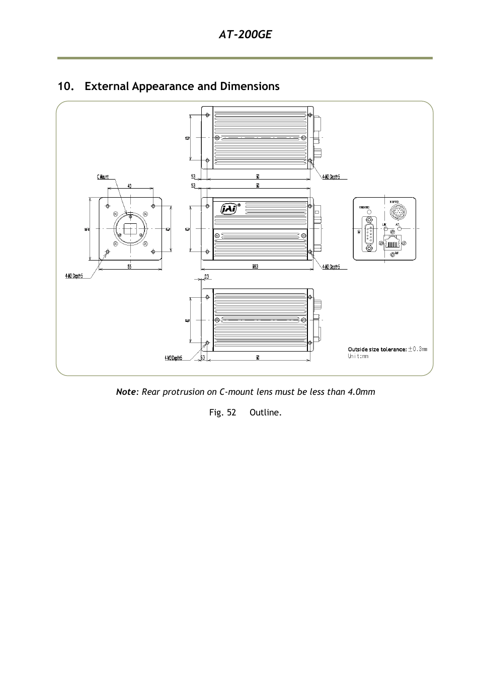 External appearance and dimensions, At-200ge | JAI AT-200GE User Manual | Page 53 / 71