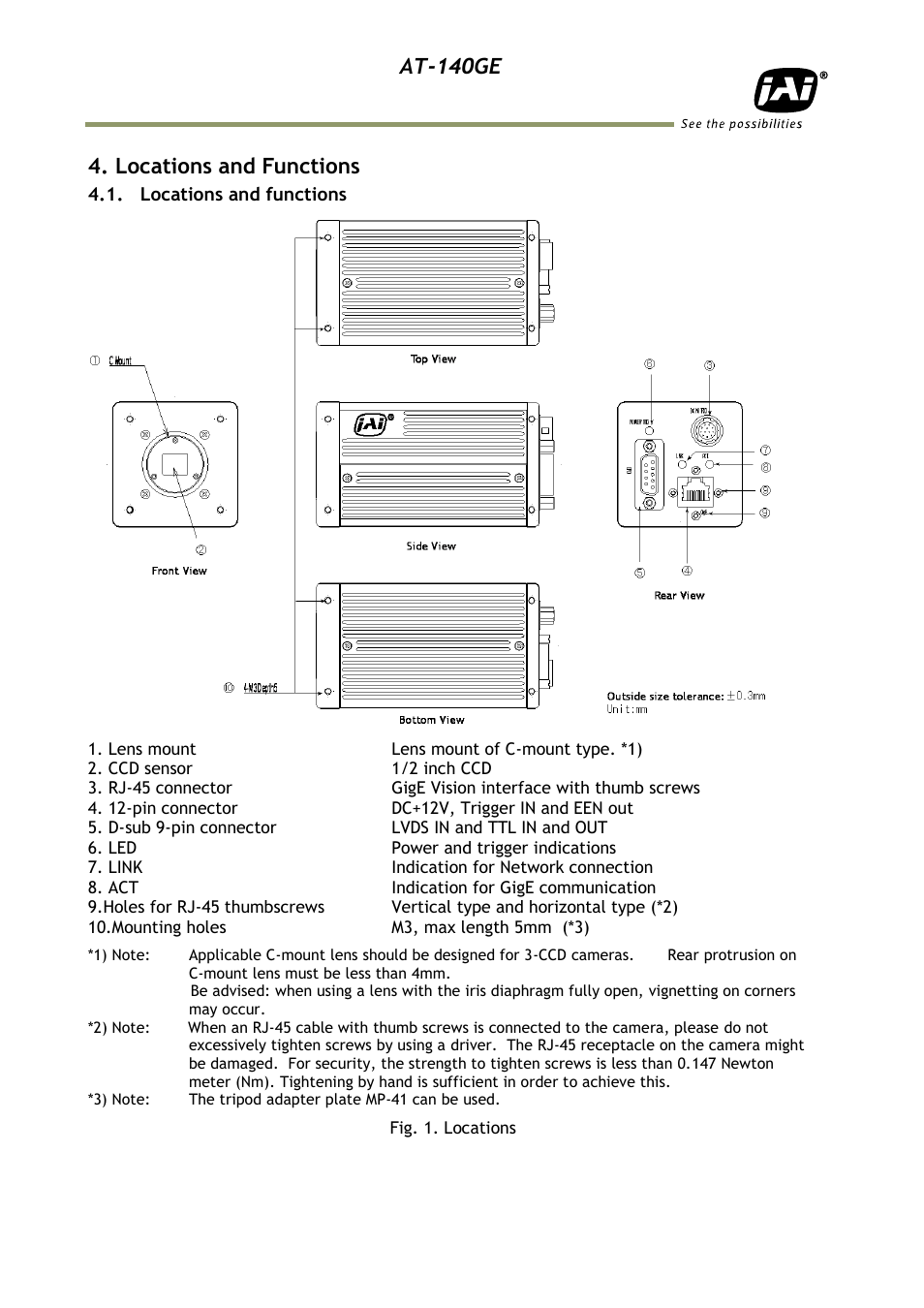 Locations and functions, At-140ge | JAI AT-140GE User Manual | Page 10 / 71