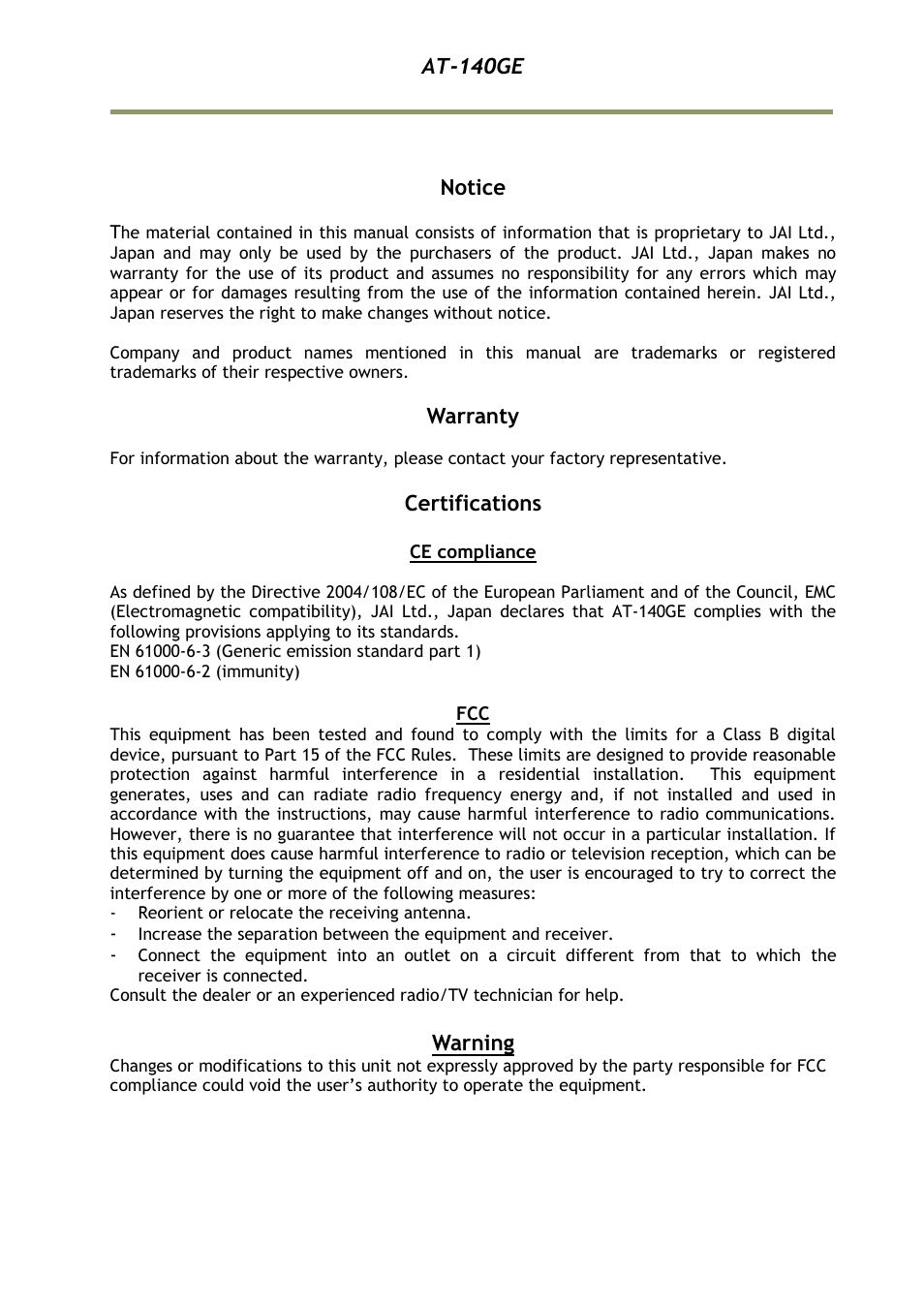 JAI AT-140GE User Manual | Page 2 / 71