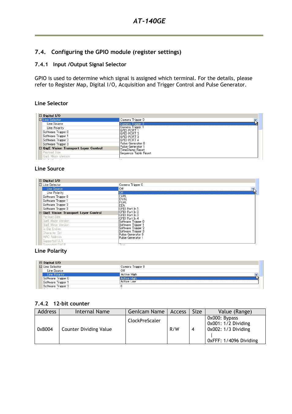 Configuring the gpio module (regi, 1 input /output signal selector, 2 12-bit counter | At-140ge | JAI AT-140GE User Manual | Page 21 / 71