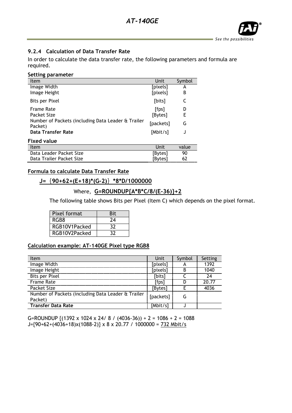 4 calculation of data transfer rat, At-140ge | JAI AT-140GE User Manual | Page 28 / 71