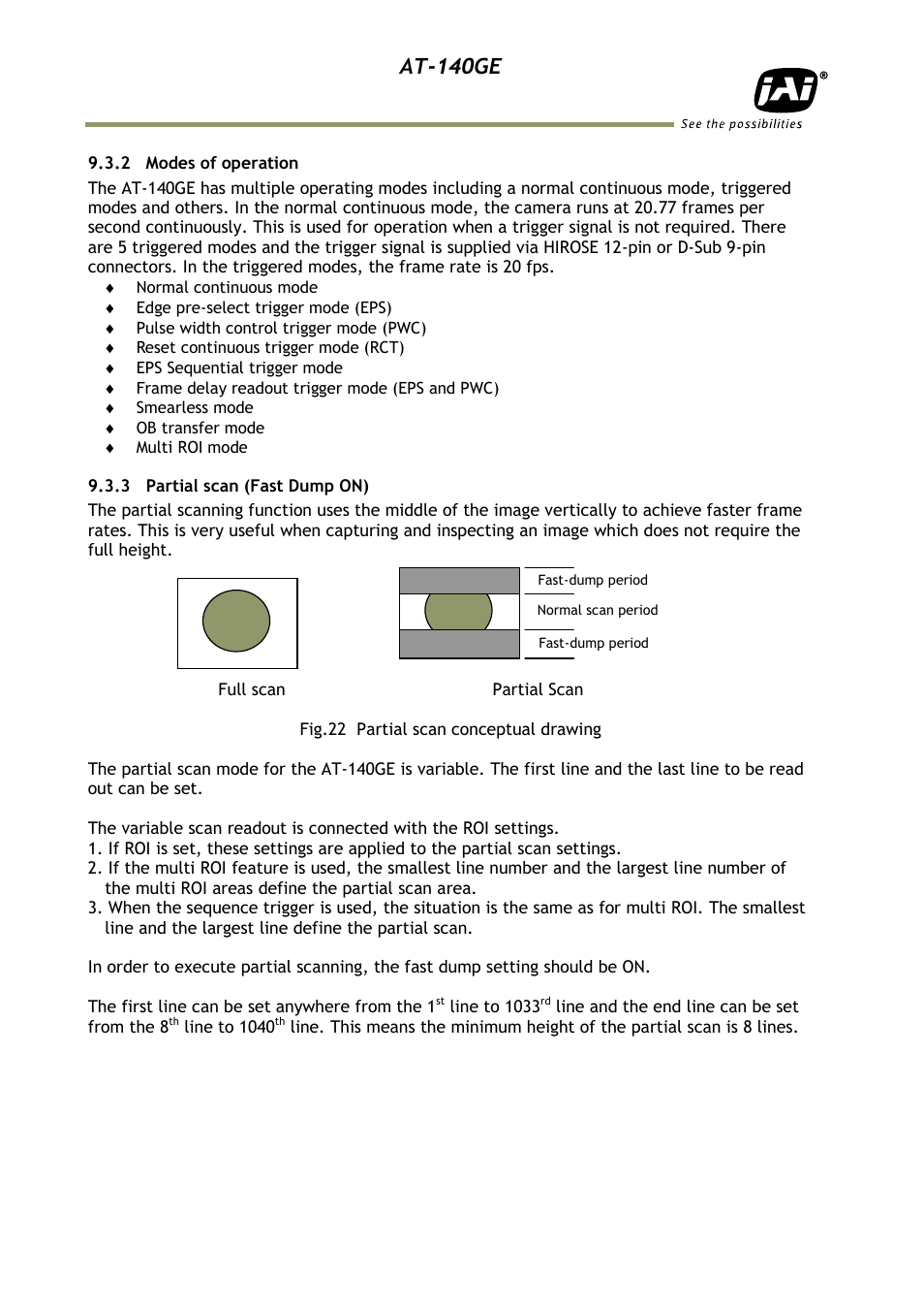 2 modes of operation, 3 partial scan (fast dump on), At-140ge | JAI AT-140GE User Manual | Page 30 / 71
