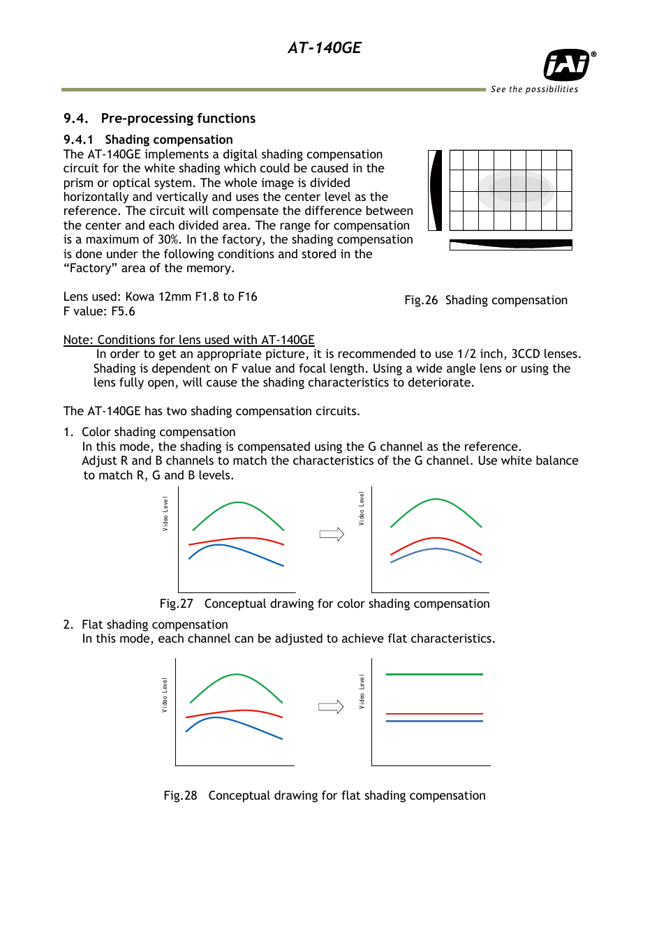 Pre-processing functions, 1 shading compensation, At-140ge | Fig.26 shading compensation | JAI AT-140GE User Manual | Page 34 / 71