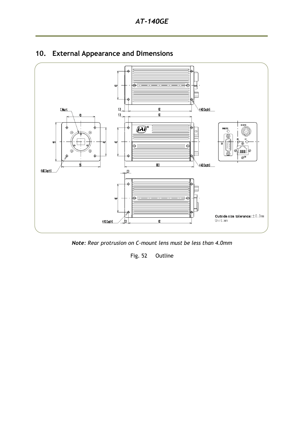 External appearance and dimensions, At-140ge | JAI AT-140GE User Manual | Page 53 / 71