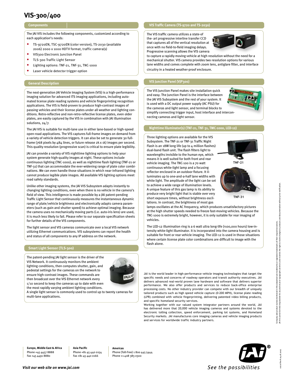 General description, Smart light sensor (tls-300), Vis junction panel (vjp300) | JAI Vis-300/400 User Manual | Page 2 / 2