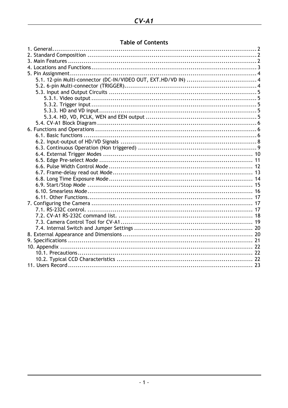 Cv-a1 | JAI CV-A1 User Manual | Page 2 / 24