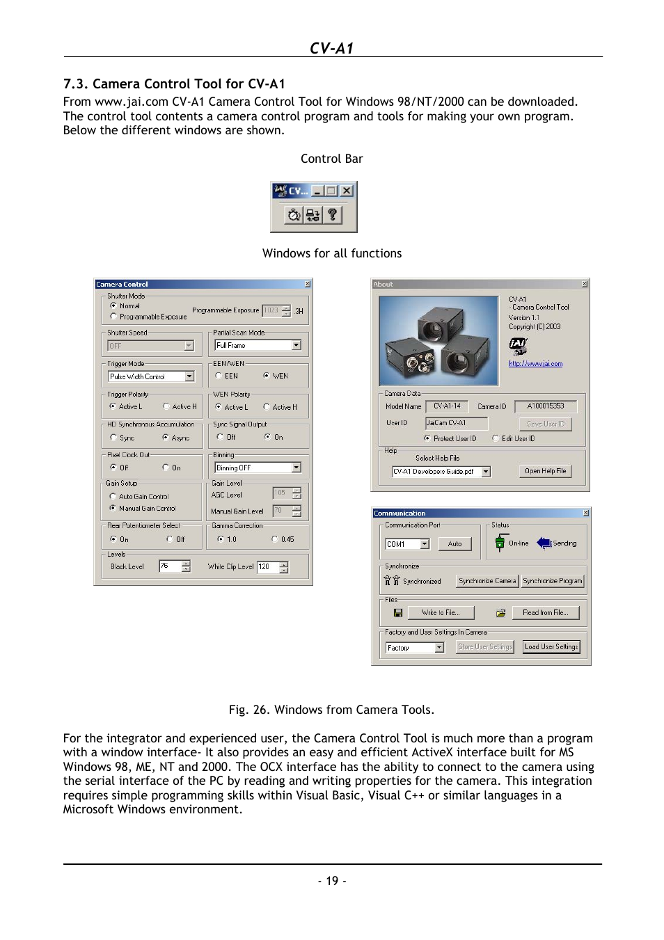 Camera control tool for cv-a1, Cv-a1 | JAI CV-A1 User Manual | Page 20 / 24