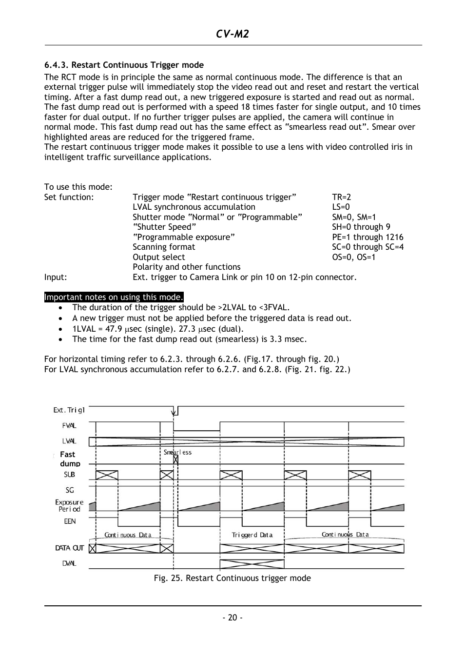 Restart continuous trigger mode, Cv-m2 | JAI CV-M2 User Manual | Page 21 / 35