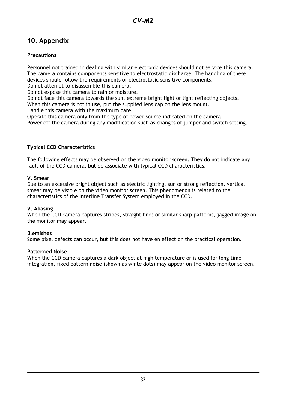 Appendix, Cv-m2 | JAI CV-M2 User Manual | Page 33 / 35