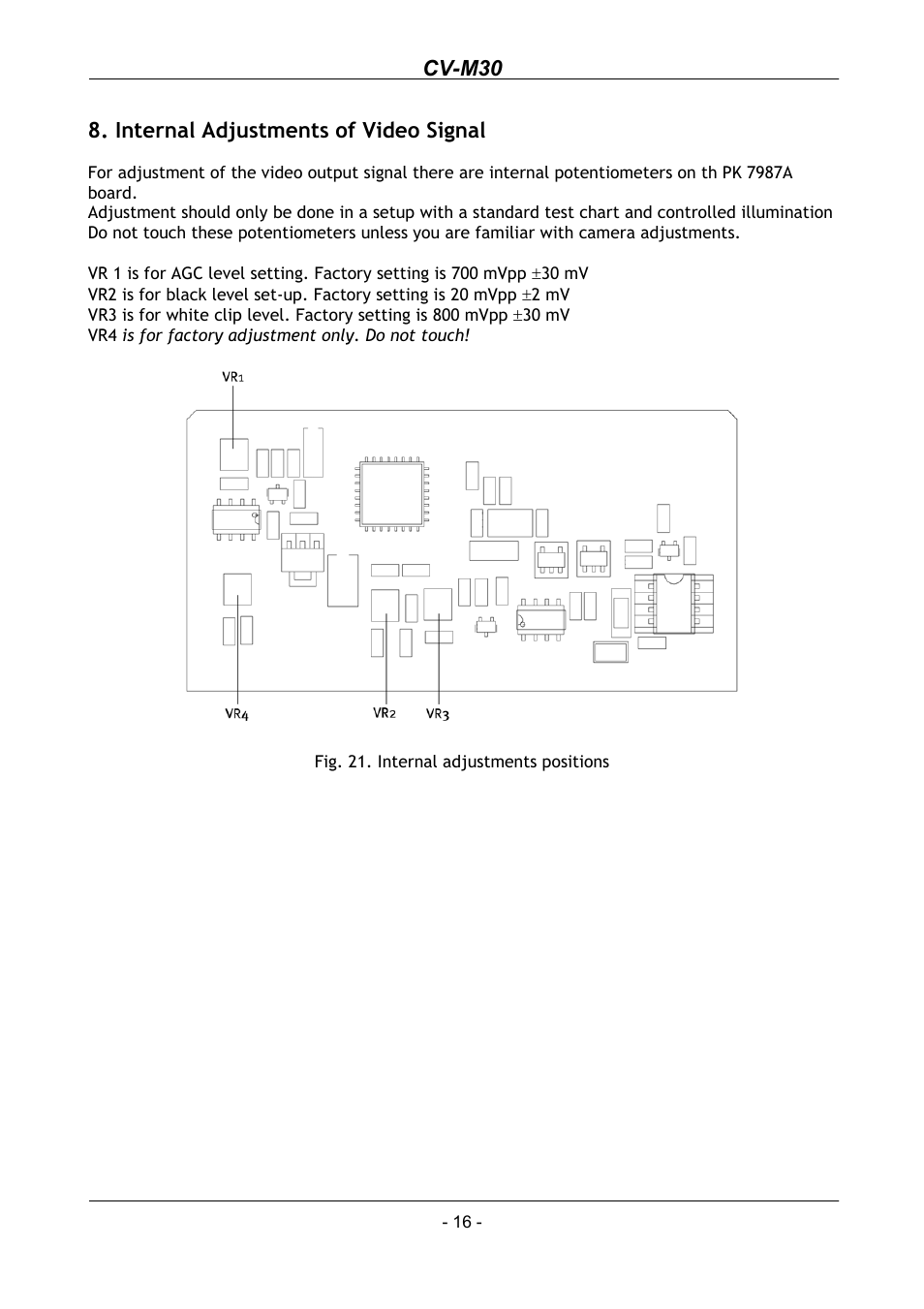 Internal adjustments of video signal, Cv-m30 | JAI CV-M30 User Manual | Page 17 / 21