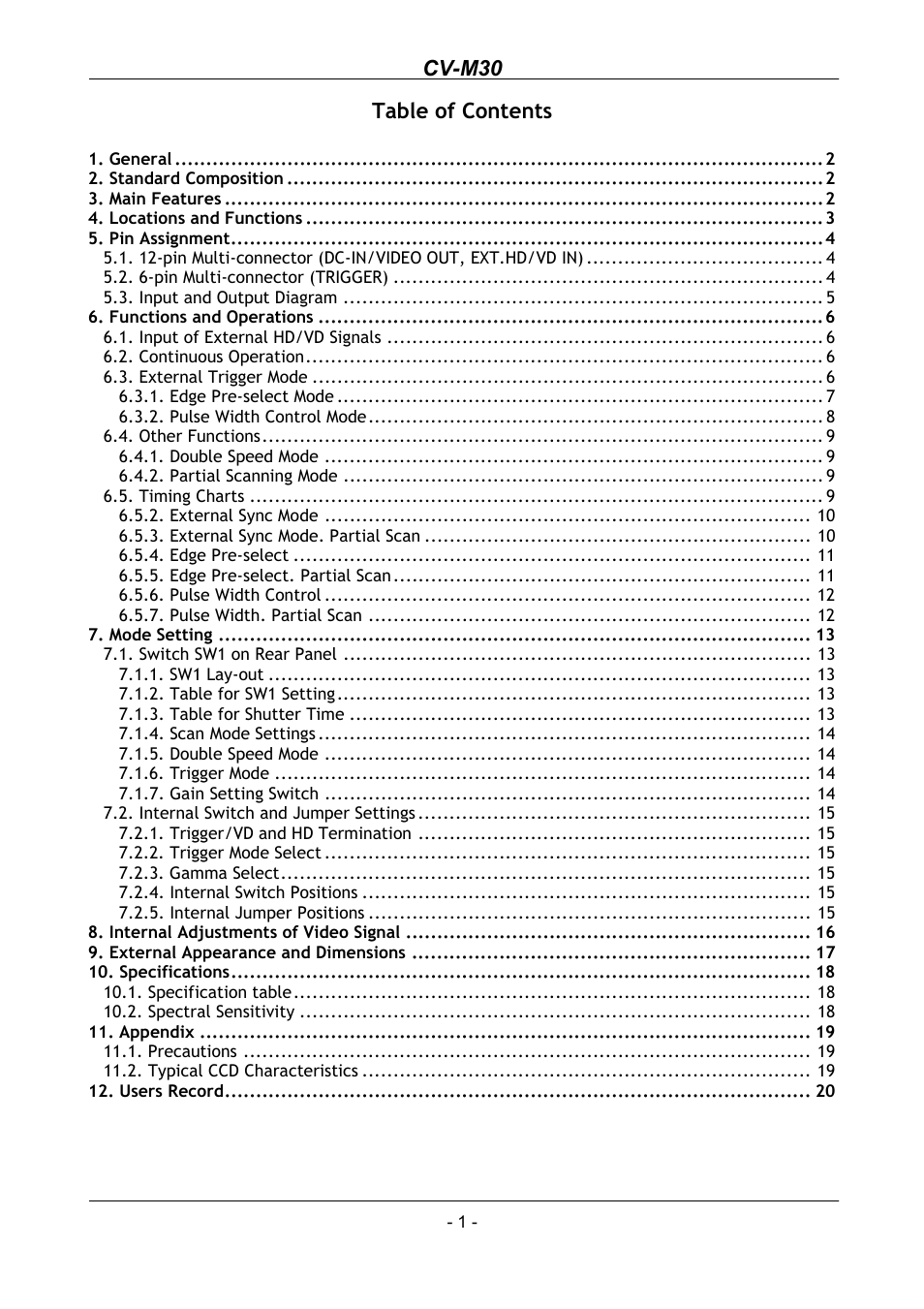 JAI CV-M30 User Manual | Page 2 / 21