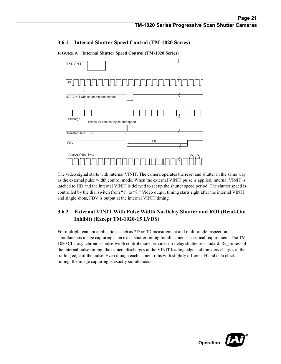 1 internal shutter speed control (tm-1020 series), Internal shutter speed control (tm-1020 series), Read-out inhibit) (except tm-1020-15 lvds) | Figure 9 | JAI TM-1020 User Manual | Page 31 / 52