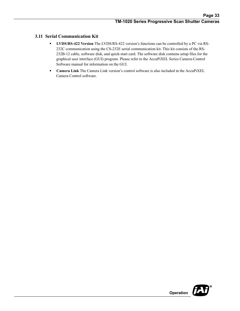 11 serial communication kit | JAI TM-1020 User Manual | Page 43 / 52