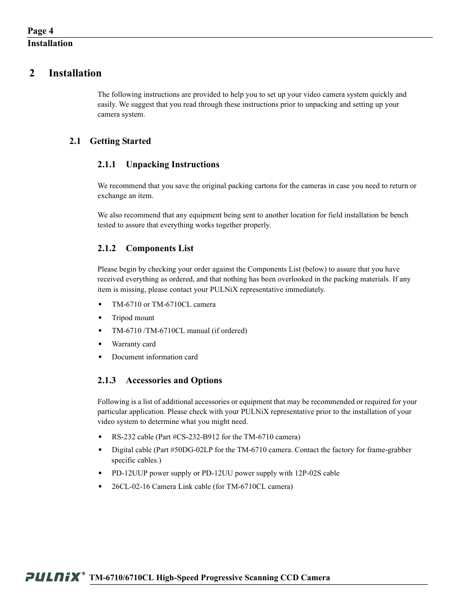 2installation | JAI TM-6710 User Manual | Page 10 / 42