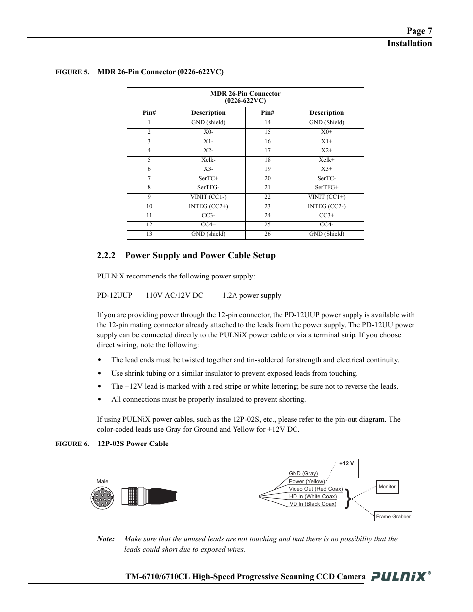 Page 7 installation, 2 power supply and power cable setup | JAI TM-6710 User Manual | Page 13 / 42