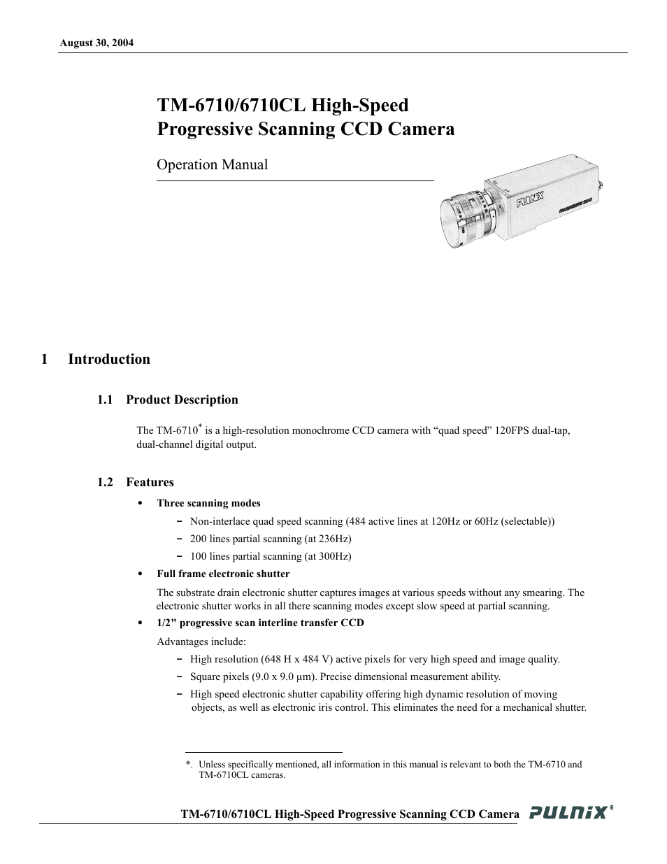 Operation manual 1 introduction | JAI TM-6710 User Manual | Page 7 / 42