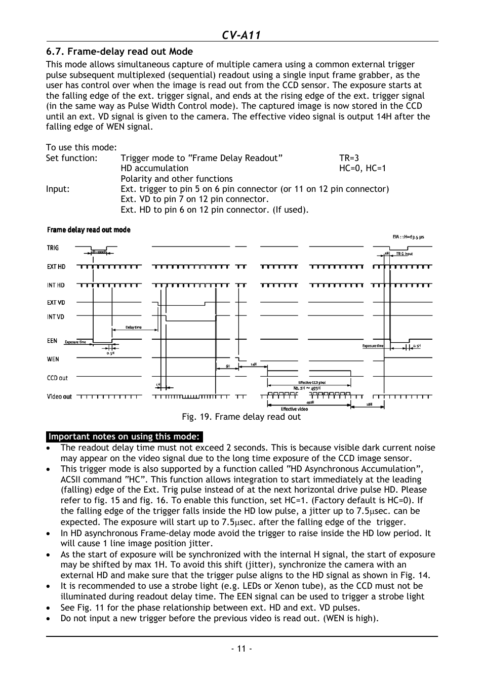 Frame-delay read out mode, Cv-a11 | JAI CV-A11 User Manual | Page 12 / 25