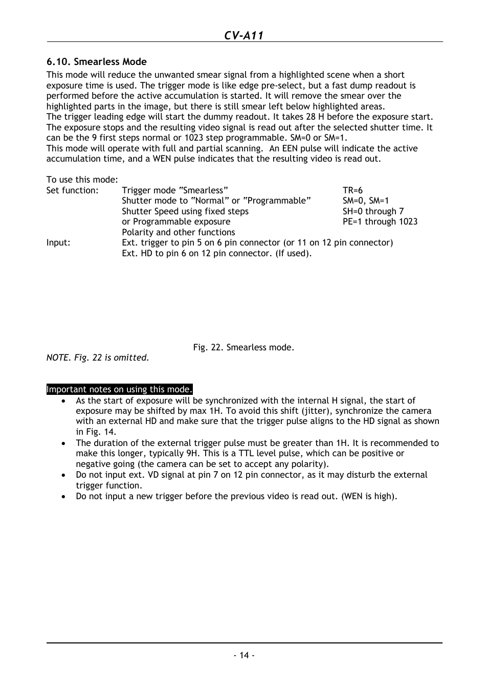 Smearless mode, Cv-a11 | JAI CV-A11 User Manual | Page 15 / 25