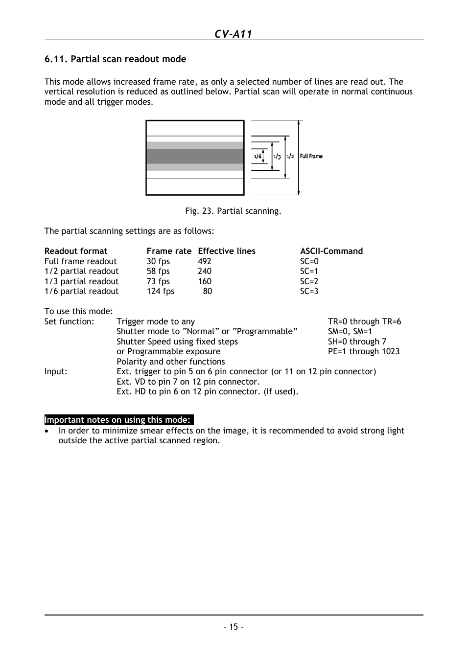 Partial scan readout mode, Cv-a11 | JAI CV-A11 User Manual | Page 16 / 25