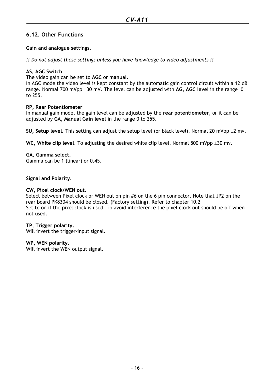 Other functions, Cv-a11 | JAI CV-A11 User Manual | Page 17 / 25