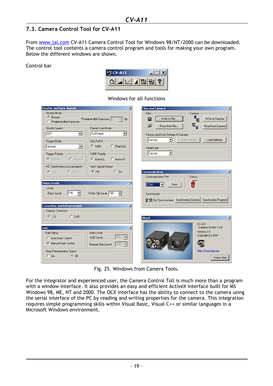 Camera control tool for cv-a11, Cv-a11 | JAI CV-A11 User Manual | Page 20 / 25