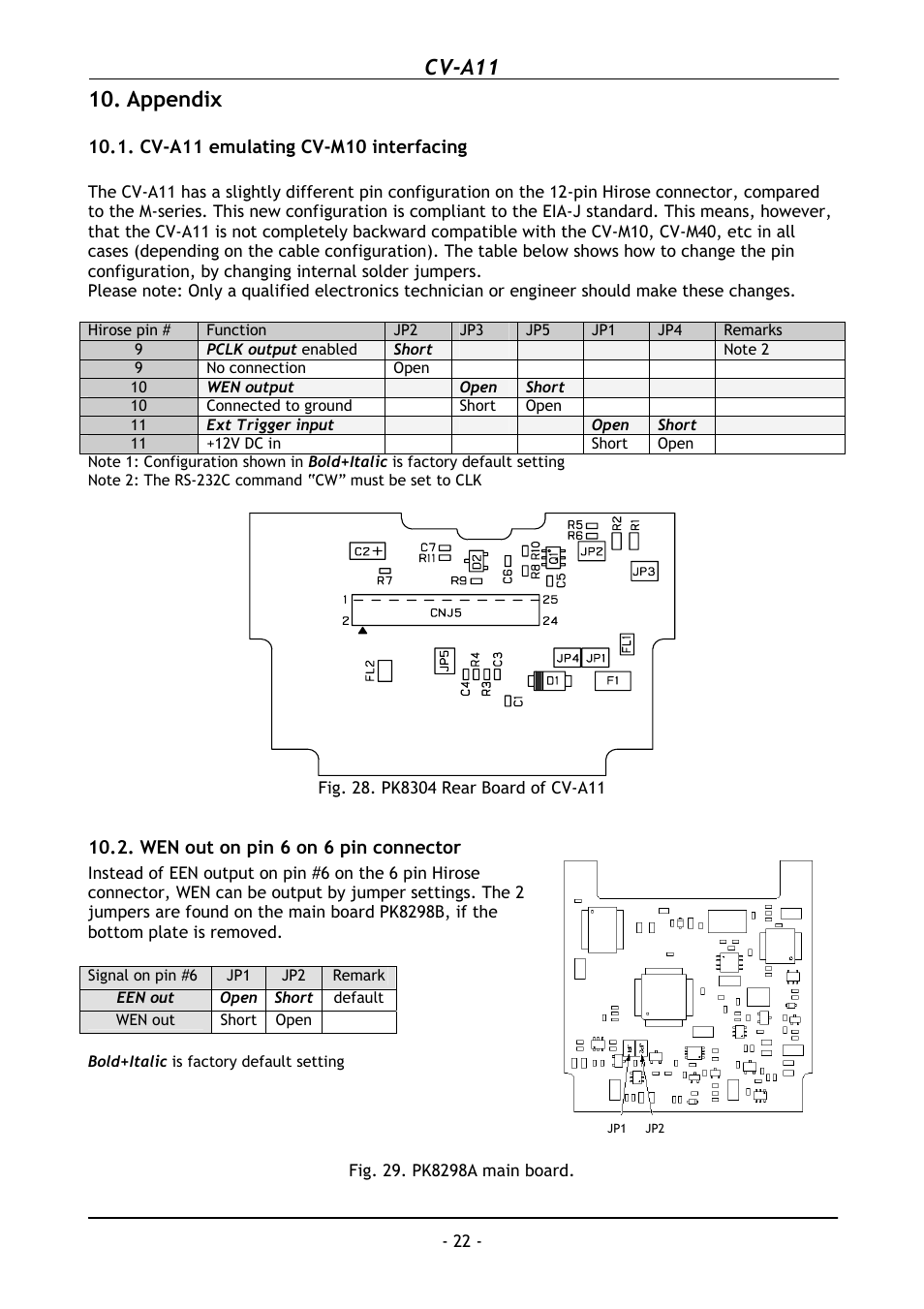 Appendix, Cv-a11 emulating cv-m10 interfacing, Wen out on pin 6 on 6 pin connector | Cv-a11 | JAI CV-A11 User Manual | Page 23 / 25