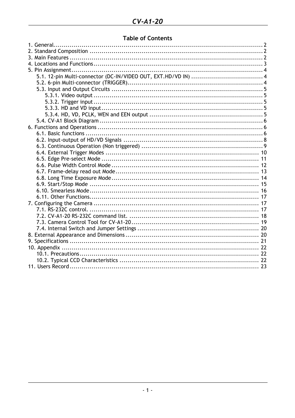 Cv-a1-20 | JAI CV-A1-20 User Manual | Page 2 / 24