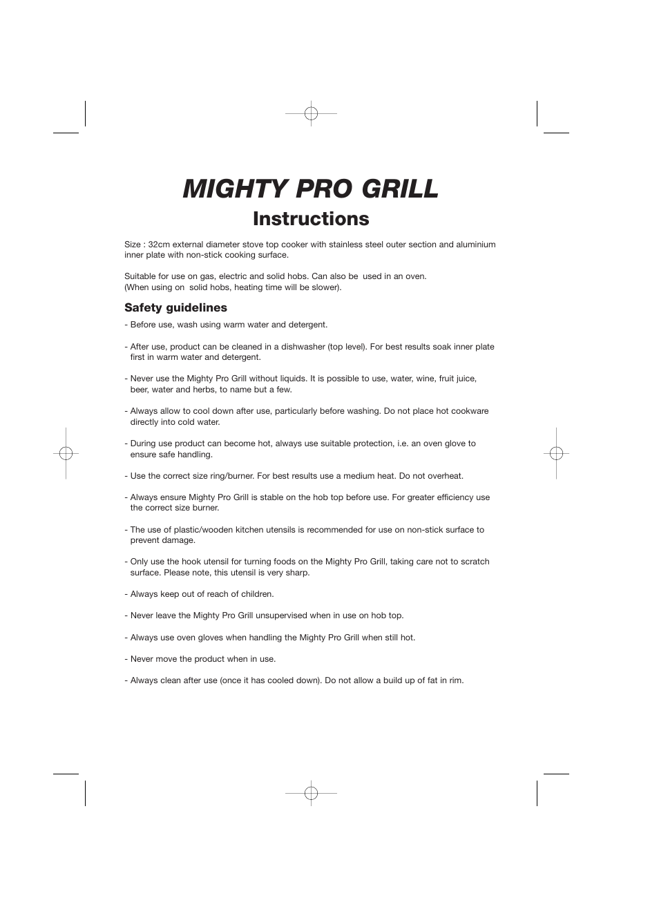 Mighty pro grill, Instructions | John Mills Mighty Pro Grill User Manual | Page 2 / 8